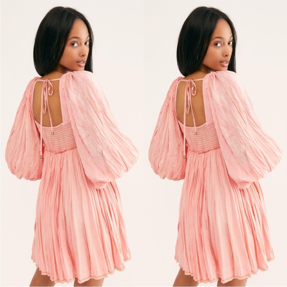 Free People Blush Pink Puff-Sleeve Mini Dress